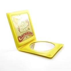 Hasbro Charmkins Pocket Mirror Yellow Vinyl Wallet With Brown Eyed Susan -Hasbro Shop Charmkins mirror in yellow vinyl billfold